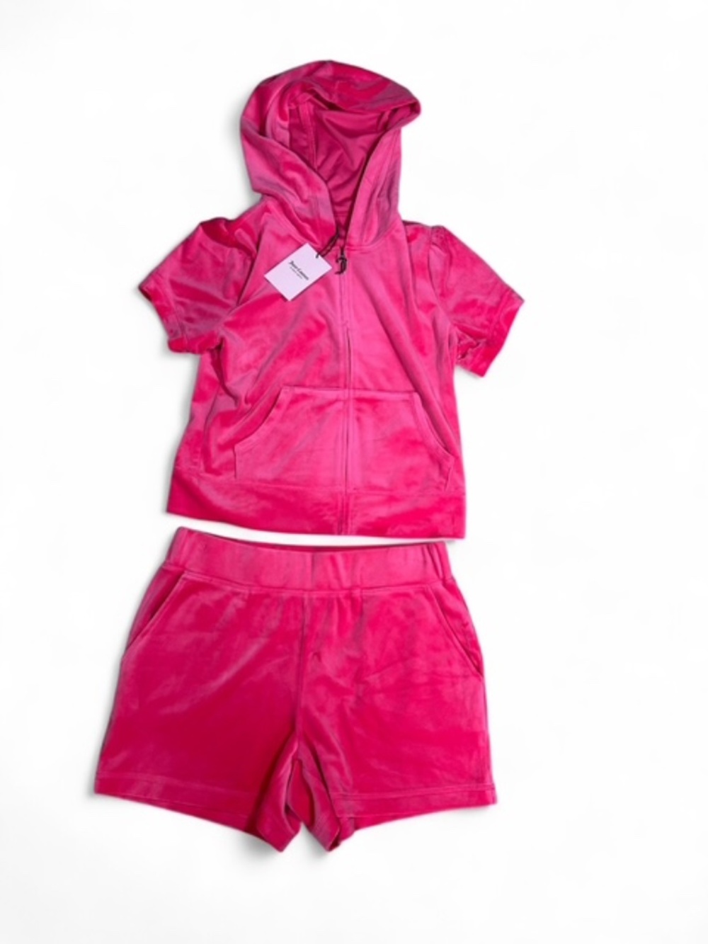Juicy Couture Hot Pink Velour Short Set – Rhinestone Logo – Size M – Y2K Icon